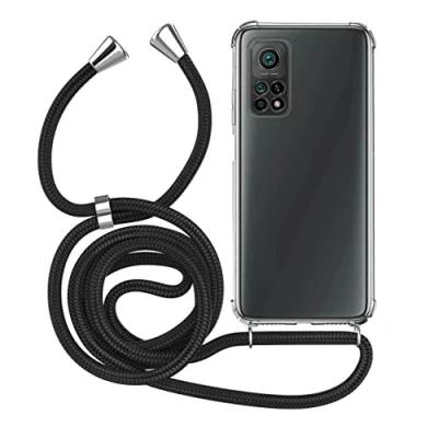 Abbildung von MyGadget Handykette für Xiaomi Mi 10T Pro [ TPU Hülle mit verstellbaren Band ] Handyhülle Handyband zum Umhängen Kordel Schnur Case Schutzhülle Schwarz