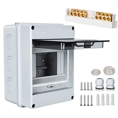 Abbildung von Sicherungskasten Aufputz, Verteilerkasten Aufputz Unterverteilung IP65 mit 1 Reihig 5 Module, Messingklemmen, Verteiler Kleinverteiler für Feuchtraum, Gärten, Außenbereich, Villen, Ladesäulen