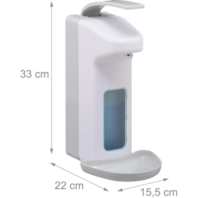Abbildung von Relaxdays Eurospender, 1000 ml, Tropfschale, Armhebel, Desinfektionsmittel, Seife, Wandbefestigung, Hygienespender, weiß
