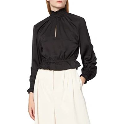 Abbildung von NA KD Damen Padded Shoulder Blouse Bluse, Schwarz, 38 EU
