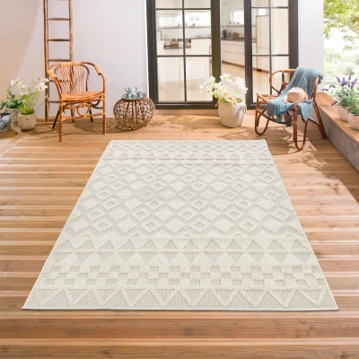 Abbildung von andas Teppich &quot;Juliane Outdoor&quot;, rechteckig, Hoch Tief Struktur, Boho, mit Fransen, Outdoor geeignet