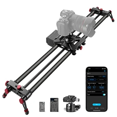 Abbildung von NEEWER 31.5&quot;/80cm motorisierter Kameraslider, App Funksteuerung Kohlefaser Slider, unterstützt Videomodus, Zeitraffer Fotografie, Horizontal, Verfolgungs und 120 Panorama Aufnahme (ER1 80)