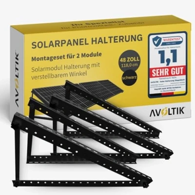 Abbildung von Avoltik 2x Solarpanel Halterung 48 Zoll / 118cm I Solarmodul Balkonkraftwerk aus Aluminium in schwarz für 2 Solarmodule PV Aufständerung mit verstellbarem Winkel Dach, Balkon &amp; Boden
