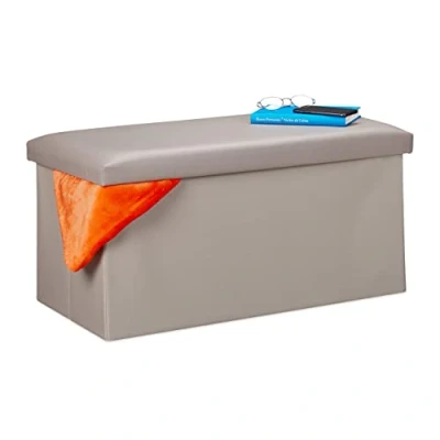 Abbildung von Relaxdays Sitzbank mit Stauraum, Kunstleder, faltbar, gepolstert, Flur, Schlafzimmer, HBT 37,5 x 76,5 38,5 cm, grau