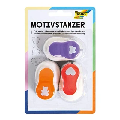 Abbildung von folia 7019 Motivstanzer, Motivlocher, 3er Set, Herz, Schmetterling und Bär