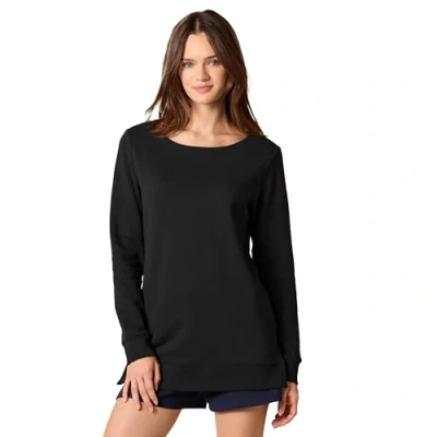 Abbildung von Amazon Essentials Damen Tunika Sweatshirt aus Fleece mit offenem Ausschnitt, Schwarz, XS