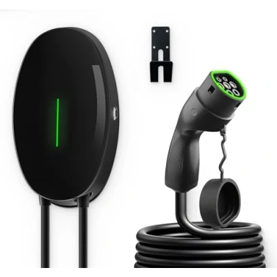 Abbildung von WISSENERGY EV Ladegerät Wandhalterung mit 7kW typ 2, 32A Einphasiges Heim Ladestation Wallbox, 6m Ladekabel und 2 Stecker Lichtleiste Für PHEV Schwarz