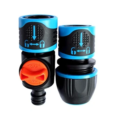 Abbildung von GRÜNTEK Schlauchverbinder und Connector Set 1/2&#039;, 3/4&#039;, 5/8&#039; mit Wasserstop, Aqua Stopp System. Schlauchkupplung