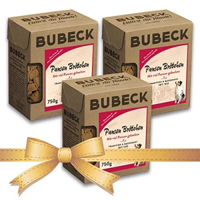 Abbildung von Bubeck 3 x 750g Hundekekse Natürlich und hart Gebacken Snackbox die ideale Belohnung für unterwegs (Pansen)