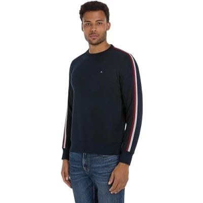 Abbildung von Tommy Hilfiger Herren Sweatshirt Stripe ohne Kapuze, Blau (Desert Sky), XS