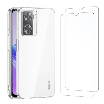 Abbildung von NEW&#039;C Hülle für Oppo A77 5G Ultra Transparent Silikon Weiches TPU Gel und 2 x Panzer Schutz Glas Anti Scratch