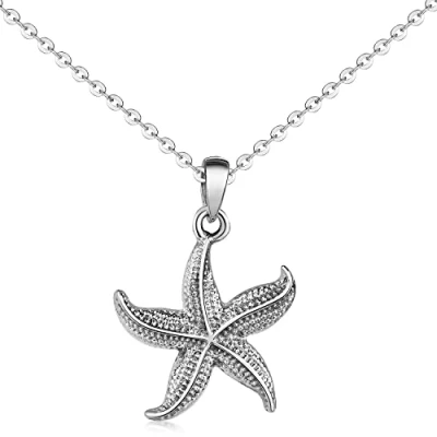 Abbildung von Materia Kettenanhänger Seestern / Star Fish 3D antik maritim KA 507, 925 Sterling Silber, geschwärzt