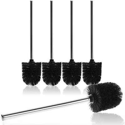 Abbildung von com four® 5X WC Bürste mit austauschbarem Bürstenkopf edle Toiletten Edelstahlgriff Klobürste Ø 8cm (05 Stück Ersatzbürste schwarz)