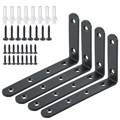 Abbildung von SAYAYO Winkel Regal Regalwinkel Edelstahl Multifunktionale Metallwinkel 90 Grad für Wandhalterung Regal, Regalhalterung, Eckregal, Hölzern Möbel, 4 Stück Regalhalterung Schwarz 125x75