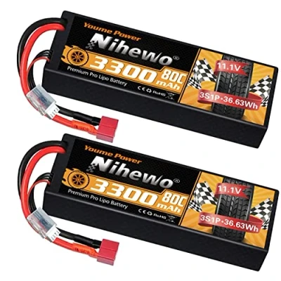 Abbildung von 3S Lipo Akku 11,1 V RC Akkus 3300mAh 80C Hartschalenkoffer mit Deans T Stecker Kompatibel Losi HPI 1/8 1/10 Auto LKW Boot Flugzeug Hubschrauber (2 Packungen)