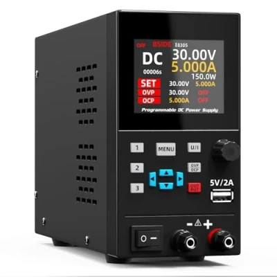 Abbildung von BSIDE DC Netzteil Variabel 30V 5A Einstellbares Schaltnetzteil 4 stelliges 6 zeiliges Farbdisplay Kleines Tischnetzteil mit Einstellung der Tasten und Drehknöpfe Labornetzteil Speicher