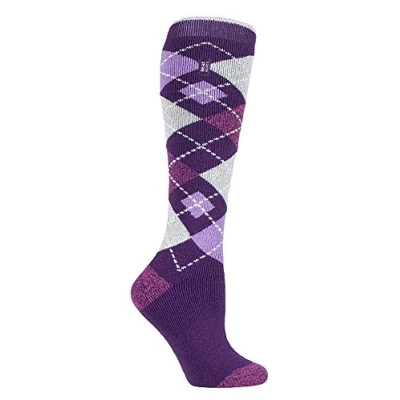 Abbildung von HEAT HOLDERS LITE Damen 1.6 TOG Extra Warm Lang Bunt Muster Dünn Kniestrümpfe Thermosocken für Gummistiefel (37 42 EU, lila Argyle)