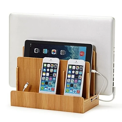 Abbildung von XPhonew Desktop Bambus Holz Ladestand Aufladung Docking Station/Cradle/Halter/Ladegerät Stand/Handy Halterung Compatible iPhone 13 12 11 Pro Max XS XR X iPad Laptop Samsung Smartphones Tablets