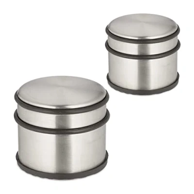 Abbildung von Relaxdays Türstopper Edelstahl, 2er Set, HxD: 7,5 x 9 cm, hoch &amp; schwer, rutschfest, Türzuschlagbremse, silber/schwarz