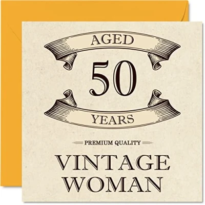Abbildung von Geburtstagskarte zum 50. Geburtstag im Vintage Stil für Frauen 50 Jahre lustige Mama Schwester Ehefrau Freundin Oma Tante, 145 mm x Damen Grußkarten