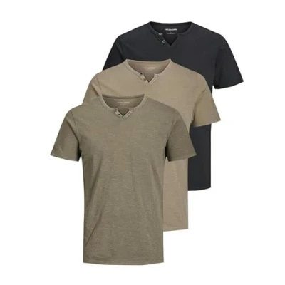 Abbildung von JACK &amp; JONES Herren JJESPLIT Neck Tee SS 3PK MPPack B: Granite Green, Ultimate Grey, Black L