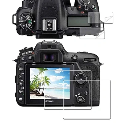 Abbildung von iDaPro Displayschutz Schutzfolie für Nikon D7500 + Oben PET Displayfolie 9H Härte Gehärtetes Glas Displayschutzfolie Einfache Installation [2+2 Stück]