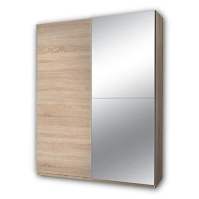 Abbildung von Stella Trading PULS Eleganter Kleiderschrank mit viel Stauraum &amp; Spiegeltür Vielseitiger Schwebetürenschrank in Eiche Sonoma Optik 170 x 195 58 cm (B/H/T)
