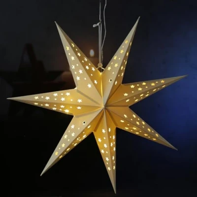 Abbildung von MARELIDA LED Papierstern Samststern Weihnachtsstern Faltstern 40cm 10LED Batterie weiß (Weiß, 60cm)