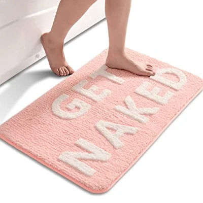 Abbildung von QJHOMO Rosa und Weiß Badezimmerteppich niedlich Badematte rutschfest Waschbar Badteppich Spaßig Badvorleger Weiche Mikrofaser Duschvorleger Absorbierende Badezimmer Teppich 50 x 80 cm