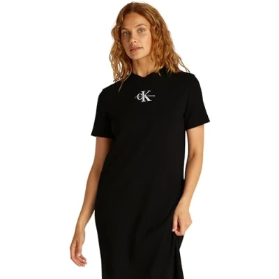 Abbildung von Calvin Klein Jeans Monologo TEE Dress Jerseykleid, Damen, Größe: XXS, Black