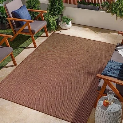 Abbildung von Jimri In &amp; Outdoor Teppich Wetterfester für Balkon, Terrasse, Garten, Wohnzimmer, Küche Strapazierfähiger Bodenteppich, Widersteht UV Strahlen Wasser Größe 80 x 150 cm, Braun Taupe