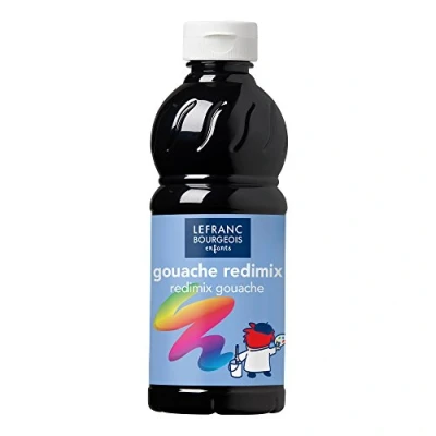 Abbildung von Lefranc Bourgeois 188017 flüssige Tempera Redimix Farbe, leuchtende Gouachefarbe auf Wasserbasis, hohe Deckkraft, hervorragenden Maleigenschaften, gebrauchsfertig, 500ml Flasche Schwarz