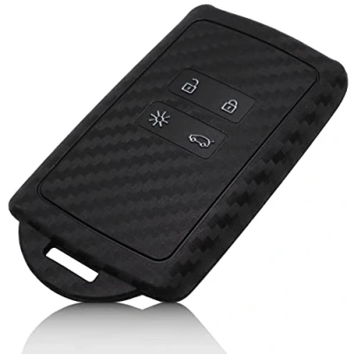 Abbildung von FOAMO Autoschlüssel Hülle Silikon kompatibel mit Renault 4 Tasten Smartkey (nur Keyless Go) Schutzhülle Cover in Carbon Schwarz