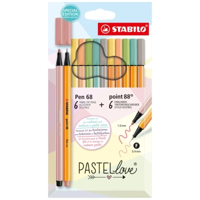 Abbildung von STABILO Schreibset Pen 68/point 88 PASTELlove eukalyptus, hellgelb, hellorange, pistazie, rouge, warmgrau
