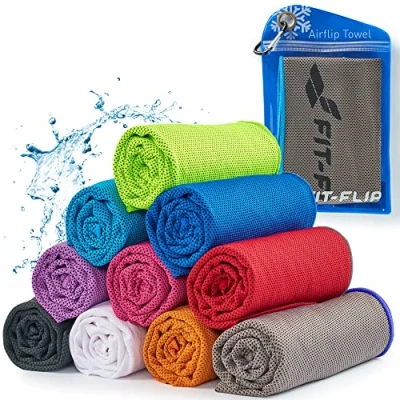 Abbildung von Fit Flip Airflip Kühltuch Ice Cooling Towel das kühlende mikrofaser Sporthandtuch für Nacken und Hals Kühlhandtuch Fitness Sport (grau Blauer Rand, 100x30cm)