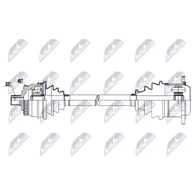 Abbildung von NTY NPW AU 097 Antriebswelle Vorderachse rechts 620mm 130mm Schaltgetriebe VOLKSWAGEN: Passat B5 GP Variant, Limousine, Variant