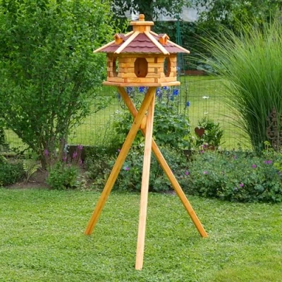 Abbildung von Deko Shop Hannusch Vogelhaus wahlweise mit Ständer und Solarbeleuchtung, Verschiedene Größen L XXL, Futtersilo, wetterfestes Bitumendach (Größe riesig XXL Ständer, rot)