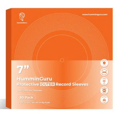 Abbildung von HumminGuru Schützende Vinyl Platten Außenhülle 7 Zoll, Säurefrei &amp; Kristallklar, HDPP für Single Doppel LP Albencoves, 3 Mil, 50 Stück (7&quot; Nahtlose Außenärmel)