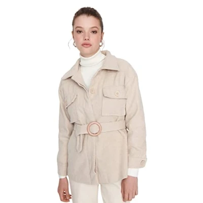 Abbildung von Trendyol Women&#039;s Damen Oversize Standard Plain Webstoff Mantel Coat, Stone, 36