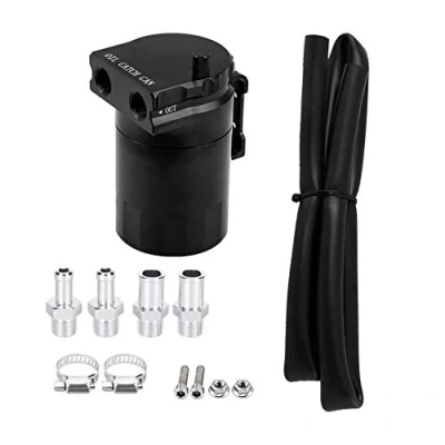 Abbildung von Oil Catch Tank Auto Can Baffled Motor Ölbehälter Breather Kit Universal Aluminium Motorölbehälter Schwarz