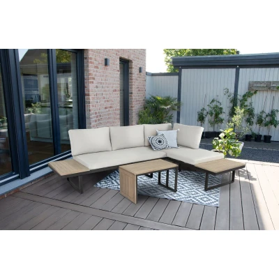 Abbildung von bellavista Home&amp;Garden® Loungeset Cella Aluminium Gartenlounge Set für 4 Personen, wetterfest, (Set, 3 tlg), Tischplatte und Seitenablage aus 100% FSC zertifiziertem Akazienholz