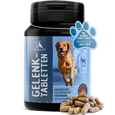 Abbildung von Tierkraft Gelenktabletten für Hunde Made in Germany Hund mit Grünlippmuschel Teufelskralle MSM &amp; 200 Gelenk Knochenschutz Tabletten