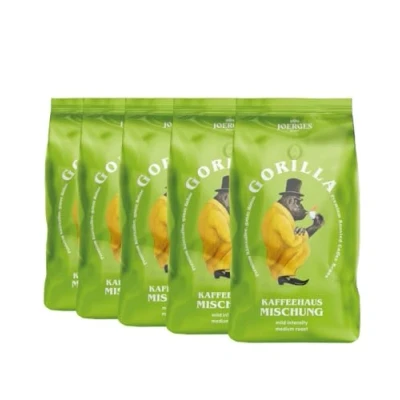 Abbildung von Joerges Gorilla Kaffeehaus Mischung, 5er Vorteilspack (5x 1000g), ganze Kaffeebohnen, Röstkaffee, Caffè