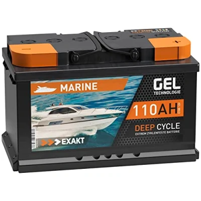Abbildung von EXAKT Gel Batterie 12V 110Ah Bootsbatterie Marine Schiff Versorgung Solarbatterie Gelbatterie Akku ersetzt 100Ah