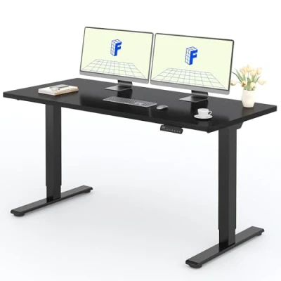 Abbildung von FLEXISPOT Sitz und Stehschreibtisch, 160 x 80 (73 123) cm, elektrisch höhenverstellbar, Bedienfeld mit Speicherfunktionen, Schreibtisch für Telearbeit (schwarzer Rahmen + Schwarze Platte)