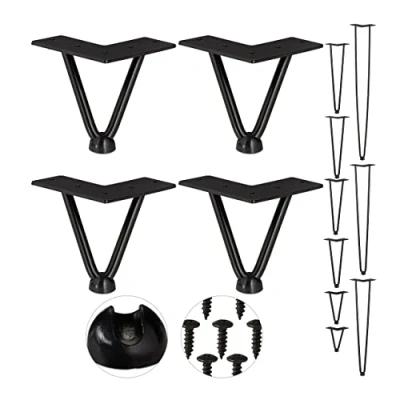 Abbildung von Relaxdays Hairpin Legs, 4er Set, 2 Streben, Metall, Haarnadel Tischbein für Hocker, Tisch &amp; Schrank, 10 cm hoch, schwarz