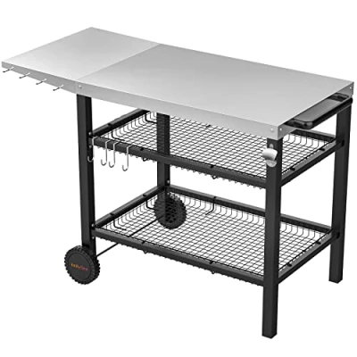 Abbildung von Onlyfire Grillwagen Edelstahl Grilltisch mit großer Arbeitsfläche und Beistelltisch, Grill Beistelltisch Outdoor Servierwagen Garten Trolley für Outdoor,