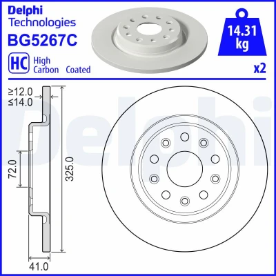 Abbildung von DELPHI Bremsscheibe 325mm 14mm 5 voll beschichtet hochgekohlt BG5267C 68376814AA Bremsscheiben, Scheibenbremsen
