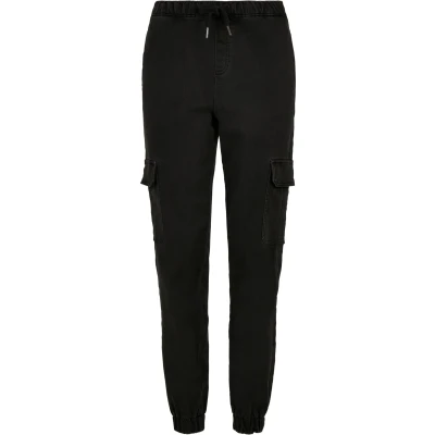 Abbildung von Urban Classics Ladies Knitted Denim HIGH Waist Cargo Pants Cargohose, Damen, Größe: 28, Black