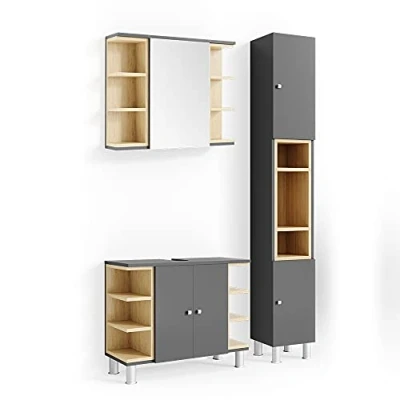 Abbildung von Vicco Badmöbel Set Aquis, Anthrazit/Sonoma, 3 Teile, mit Hochschrank, (3 er Set, St., Set)